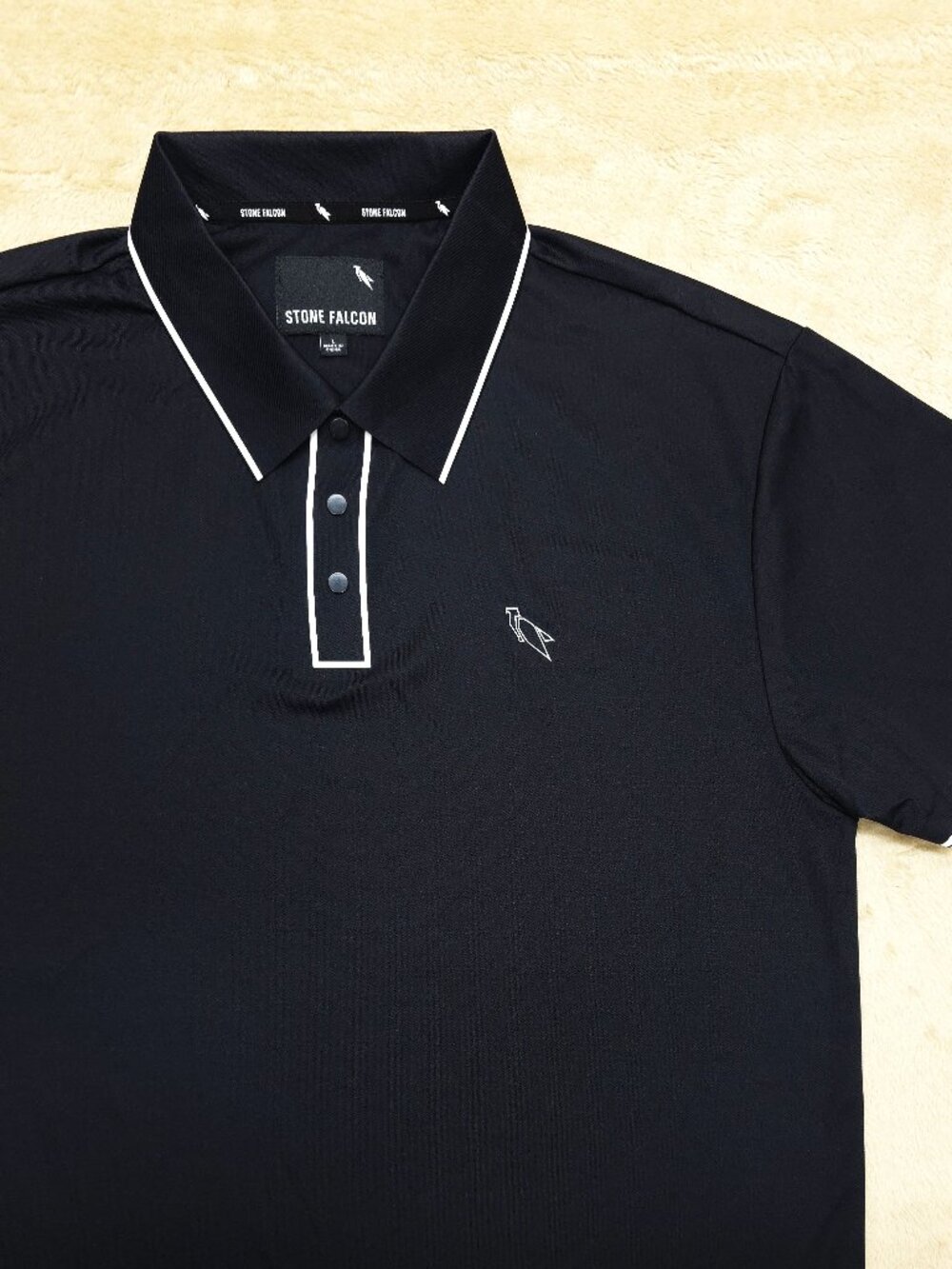 Stone Falcon Mens L Black Stretch Performance Polo Shirt